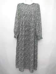 ◇ ◎ ●未使用● grove タグ付き 花総柄 長袖 膝下丈 ワンピース サイズM ブラック グリーン系 マルチ レディース P  【1407260044772】