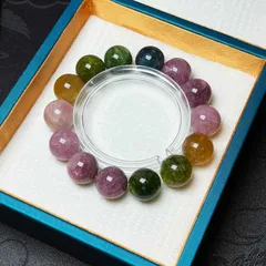 絶賛 EU製★ミックスカラートルマリン★アクセサリー ブレスレット パワーストーン 天然石B  約14.8-15.6mm ZB1573