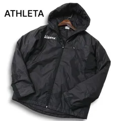 【美品】ATHLETA アスレタ 秋冬★ 中綿 ウインドブレーカー ジャケット パーカー Sz.L メンズ 黒 サッカー フットサル