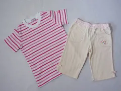 ミキハウス miki house mikihouse アウトレット 子供服 女の子 110cm 半袖 Tシャツ ハーフ パンツ 2点 ボーダー ピンク 白 うさこちゃん ズボン ボトムス 春 夏 ★3 セットアップ ガールズ 女児 キッズ 【中古】