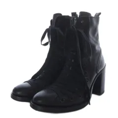 アンドゥムルメステール ANN DEMEULEMEESTER ブーツ ショート チャンキーヒール レースアップ サイドジップ レザー 39 ブラック /YO17のサムネイル