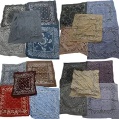 古着卸 まとめ売り 小物  ペイズリー柄 バンダナ 20枚セット (ユニセックス ) グレー ブルー ブラウン アイボリー  中古 古着 NA8090