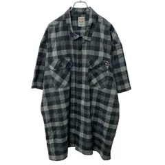 Dickies 半袖 チェック ポリシャツ 3XL グレー ディッキーズ ビッグサイズ ダブルポケット 古着卸 アメリカ仕入 a704-5418