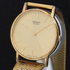 稼働 1984年製 SEIKO セイコー ゴールド 蛇腹ベルト メンズ 新品電池