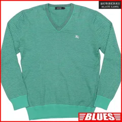 BURBERRY BLACK LABEL 廃盤 バーバリーブラックレーベル セーター ニット L ミント メンズ ボーダー 刺繍 ニット_セーターサイズL一覧←SEULB屋着古← HN2211