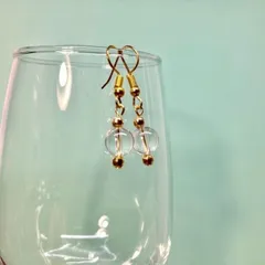 水晶  一粒フックピアス 8mm （ゴールド） イヤリング 樹脂ピアス   天然石 パワーストーン  ハンドメイド ◆