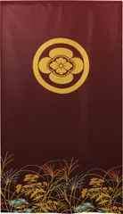 ■SIMON BAKER■のれん「家紋  丸に木瓜  秋草」85x150cm ×7枚セット【日本製】暖簾 和風 家紋 目隠し 間仕切り 【家紋のれん】【匿名配送らくらくメルカリ便 全国送料無料】