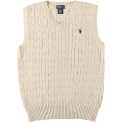 古着 ラルフローレン Ralph Lauren POLO by Ralph Lauren ケーブル編み Vネック コットンニットベスト レディースL相当/eaa535807