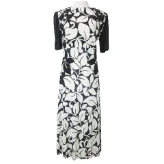 マークジェイコブス MARC JACOBS 美品 ロング ワンピース 半袖 ボタニカル柄 シルク混 レーヨン カットオフ パッチワーク ギャザー 小さいサイズ 0 XS相当 白 紺 黒 ■SM1 Xのサムネイル