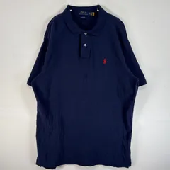 古着 ポロ・ラルフローレン POLO RALPH LAUREN 鹿の子 半袖 ポロシャツ ロゴ 刺繍 大きいサイズ 2ボタン XL  ネイビー 無地 メンズ