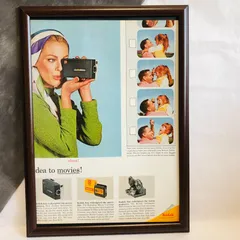 ビンテージ 　広告　ポスター 『 コダック ムービー 』　50's・60's　オリジナル　当時物　額付きアメリカ 輸入雑貨　ヴィンテージ　ノベルティ　アドバタイジング 　アートフレーム( AZ292 )