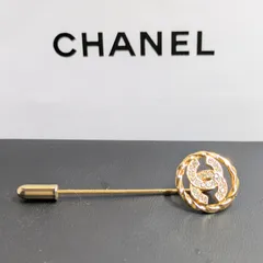CHANEL シャネル　クリスタルサークルココマーク　ピンブローチ　ラインストーン　ゴールド