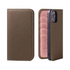 【在庫セール】HANATORA iPhone15ProMax ケース 手帳型 本革 スマホケース スマホ スタンド コードホルダー 付き シュリンクカーフレザー ギフト マグネットなし トープ + ピンク PH-15ProMax-Taupe-PK 母の日 人気