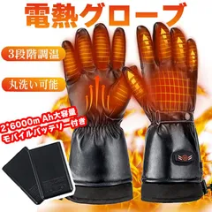 電熱グローブ 防寒防水ヒーター手袋 6000mAhバッテリー付タッチパネル3段階