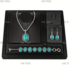 女性用ターコイズブレスレットとネックレスセット,ヒーリングストーン,ボックスなしの装飾ギフト,3個