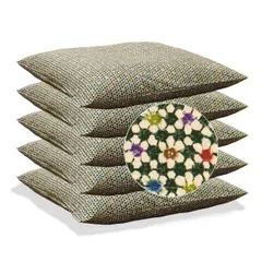 【数量限定】63 八端判 59×63cm 59 5枚セット 5枚組 日本製 座布団カバー 綿100% ちりめん柄 グリーン