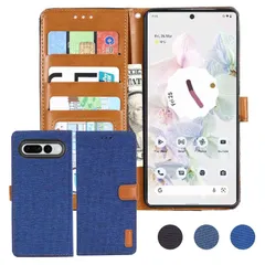 【人気商品】カード収納 サイドマグネット 手帳型 カバー ケース スタンド機能付き ソフトバンクpixel7pro ピクセル7プロ スマホケース グーグル (ブルー) 手帳ケース 財布型 デニム材料 Google 耐衝撃 対応 Softbank 耐摩擦 au