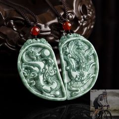 極稀品】本翡翠 龍神 鳳凰 ペア ネック・ペンダント トップ＋紐付き