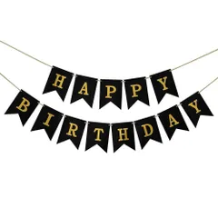 誕生日 飾り 飾り付け ガーランド バースデーガーランド HAPPY BIRTHDAY フラッグ 壁 サプライズ パーティ (HAPPY BIRTHDAY-黒)