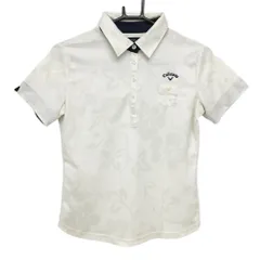 ★特価★【美品】キャロウェイ 半袖ポロシャツ アイボリー×ライトグレー 花柄 ロゴ刺しゅう 腹部薄汚れ レディース Ｍ ゴルフウェア Callaway