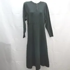 ◇ ADAMET ROPE’ バックボタン リブニット シンプル」 カジュアル 長袖 ロング ワンピース サイズF ブラック E  【1301260035603】