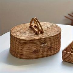収納バスケット 収納ボックス オーバル 楕円形 籐 ラタン 茶道具入れ お茶菓子 ファイルボックス メイクボックス 化粧品収納 ソーイングボ