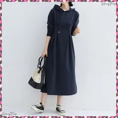 送料無料 ワンピース ウエストタックパーカーワンピ レディース フード付き スウェットワンピ ハイウエスト Aラインワンピース ポケット付き 大人 長袖カットソーワンピ　 着やせワンピ 無地 オフィスカジュアル 秋冬 ロングワンピ