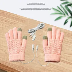 電熱グローブ レディース ヒーター付き 両面発熱 電熱手袋 スマホ対応 ニット ジャガード編み 配色 柔らかい フード付き 指切り カバー 2way グローブ USB給電式 手袋 4色選択可 uopD941