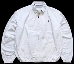 80s USA製 ポロ ラルフローレン ワンポイント チンスト付き コットンジャケット 白 XL★ビンテージ スイングトップ ロゴ刺繍 ホワイト