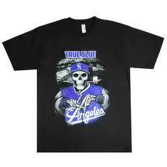 メンズ Tシャツ  TRUE BLUE LOS ANGELES TEE トゥルーブルー ロサンゼルス スカル Ｔシャツ ドジャース DODGERS ブラック 黒  半袖 ローライダー LA ラッパー チカーノ大谷翔平グラフティーミューラル