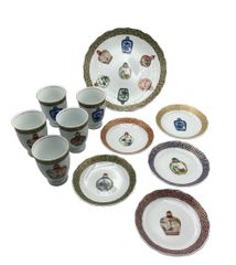 MAEBATA 前畑陶器 China Seas チャイニーズボトル ドリンクパーティーS 大皿 小皿 カップ 食器セット 中華 中古 D4