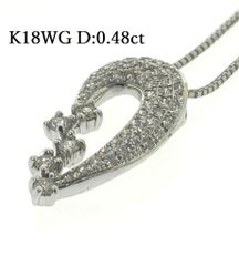 新品未使用品 K18WG 天然 ダイヤモンド ネックレス D:0.48ct 三日月 星 ベネチアンチェーン 45cm 金 ホワイトゴールド ♯1031012947