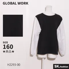 ★美品★ GLOBAL WORK グローバルワーク トップス ブラウス　長袖　ボリュームスリーブ　タック　ドッキング　異素材　綿混 　ブラック　ホワイト　 【H2293-00】 送料無料　古着　レディース