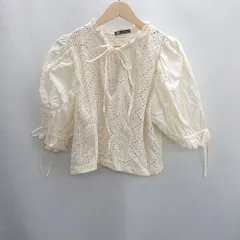◇ ⊂ ZARA ザラ レース パフスリーブ 長袖 ブラウス サイズL アイボリー系 レディース E  【1502030009484】