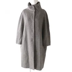 極美品◎正規品 21年 HERNO Globe ヘルノ グローブ CA0404D レディース ウール100％ ロングコート 斜めストライプ柄 ブラウン×ホワイト 42のサムネイル