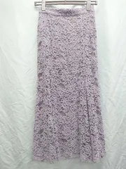 ◇ Andemiu アンデミュウ スエード調 総レース ロング フレア スカート サイズS ラベンダー レディース P  【1407260010715】