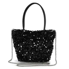 [ハルジオ] スパンコールバッグ パーティーバッグ レディース トート ショルダー トートバッグ ショルダーバッグ ハンドバッグ ポシェット チェーン チェーンバッグ 小さめ ミニ ブラック シルバー おしゃれ かわいい 結婚式 ドレス パーティ [ブラック]