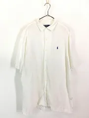 古着 Polo Ralph Lauren 「CALDWELL」 ワンポイント ソリッド 100% リネン 半袖 開襟 ボックス シャツ 白 L 古着