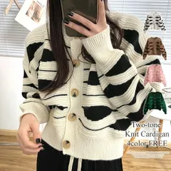 ツートンニットカーディガン レディース トップス 長袖 秋服 冬服 10代 20代 30代 韓国ファッション 韓国 ハイネック 配色デザイン ユニーク アクセントのサムネイル