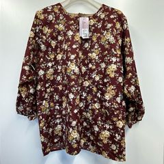 【新品未使用】あったか割烹着　エプロン　花柄　M～Lサイズ　レッド系