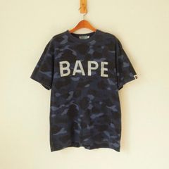 A BATHING APE Tシャツ 初期タグ USED加工 日本製 ブルー系エイプカモ M（w-1593）