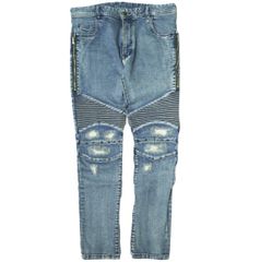 CUSTOM CULTURE カスタムカルチャー 10ozストレッチデニム バイカーパンツ 191-1301 3 Indigo リペア加工 ジップフライ ジーンズ ボトムス g22713