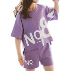 [Belle Iza Bella] ガールズ セットアップ 半袖 ショートパンツ ポケット付 上下 セット Tシャツ ハーフパンツ 薄手 ダンス ウェア キッズ きっず がーるず しゃつ シャツ サマー ズボン パンツ 女の子 かわい [パープル] [150]