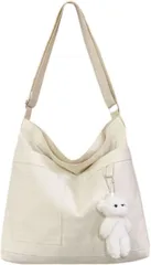 OJUMAH トートバッグ キャンバス A4 ショルダー 帆布 肩掛け 斜め掛け 軽量 通学 通勤 ファスナー 付き 無地(ホワイト)