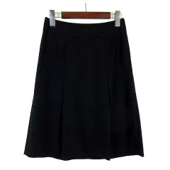 インディヴィ INDIVI スカート ウール 台形 タック ストレッチ ひざ丈 S 36 黒 ブラック