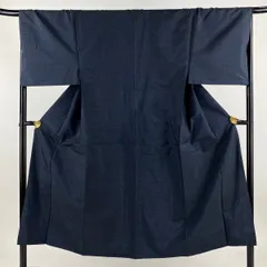 男着物 身丈147cm 裄丈67cm M 袷 アンサンブル 紬 幾何学模様 紺色 正絹 秀品 【中古】