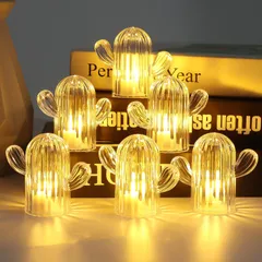 CCINEE 飾りライト クリスマス飾り サボテン Xmas LED クリスマス用ライト イルミネーション ミニ 卓上 6個 電池付き 光る 置物 電飾 室内 撮影 おしゃれ