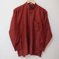 (^w^)b 日本製 megalo jeuaton UOMO メガロ 長袖 シャツ バンドカラー ブラウス 羽織り 胸ポケット 総柄 光沢 オシャレ レトロ シンプル カジュアル 80's 90's ヴィンテージ ビンテージ ブラウン メンズ サイズM