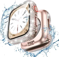 【新着商品】IP68完全防水 iWatch 光沢 bling ケース ダイヤモンド Series 45mm 8 水泳・スポーツ専用カバー 7に対応 カバー Watch お洒落 Apple 女性専用 一体型 強化ガラス ガラスフィルム 傷防止 クリスタルダイヤ付