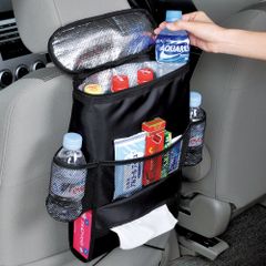 【車内スッキリ収納】SEIWA 保冷保温シートバックポケット W700 ブラック クーラーバッグ素材使用 ドリンク収納 ティッシュケース付き